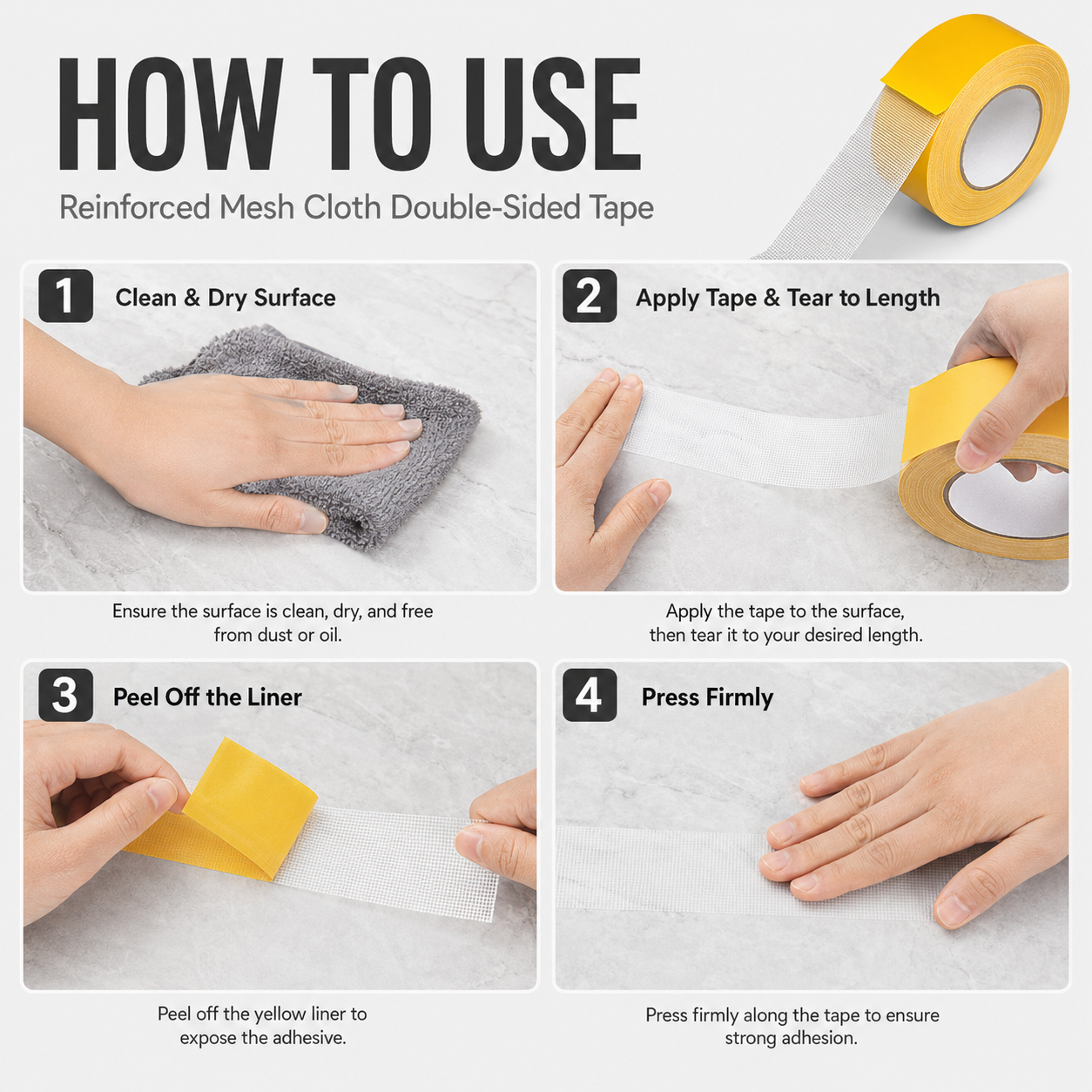 🛠️ Waterproof Heavy-Duty Double-Sided Cloth Tape – Strong No-Drill Adhesive for Home, Carpet, Wall & DIY Fixes - DW