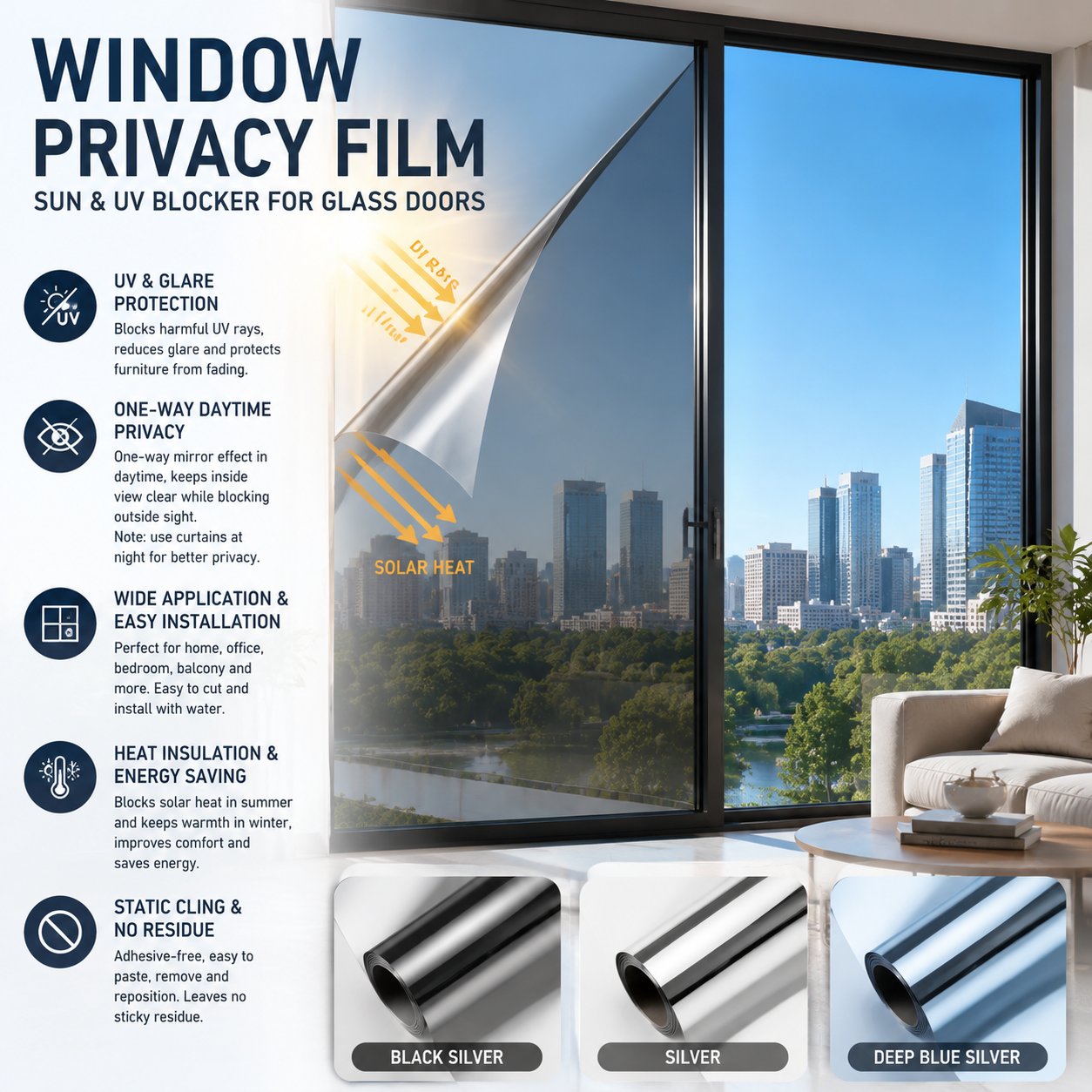 💰 49% OFF –Window Privacy Film，One‑way daytime privacy -QE