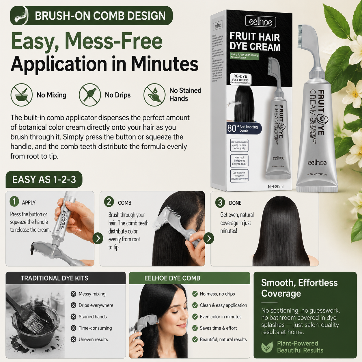 🌿 New Botanical Essence Hair Dye Comb-Chemical‑Free, Safe, and Effective-Q1