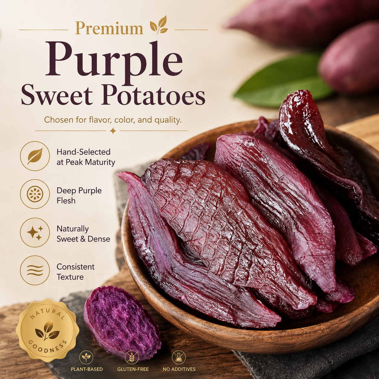 🍠 Natural Purple Sweet Potato —9X Steamed & Sun-Dried, No Sugar Added, Soft, Sweet & Diabetic-Friendly-Q1