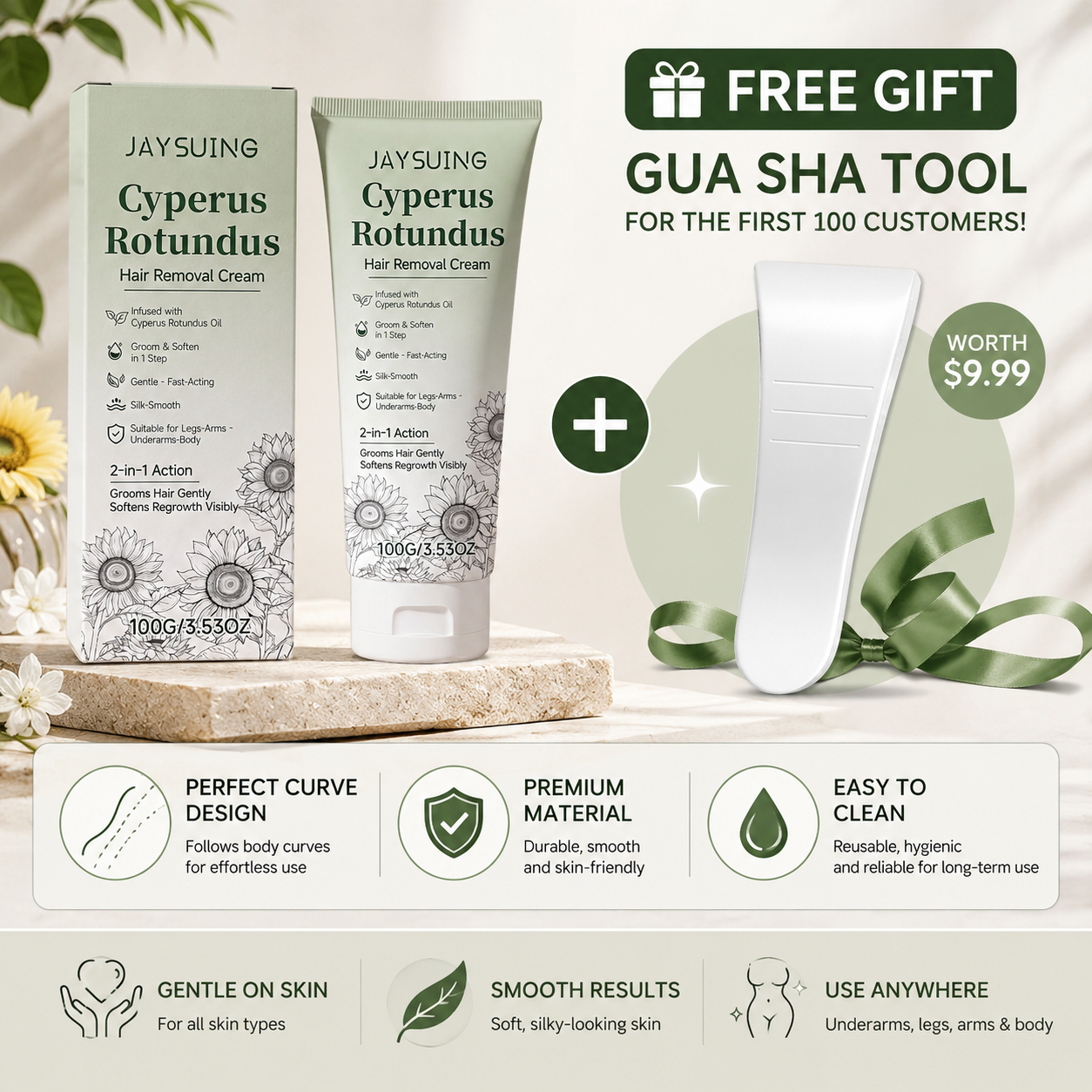 Gentle Hair Removal Cream | For Women & Men, Sensitive Skin-Q1