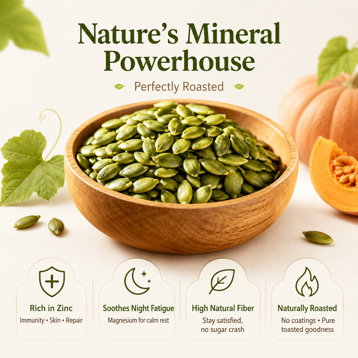 🎃 Naturally Roasted Pumpkin Seeds — High in Zinc & Fiber, Soothe Late‑Night Fatigue, Zero Sugar Added-Q1