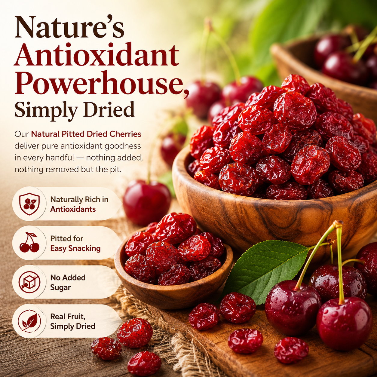 🍒 Natural Pitted Dried Cherries — High Fiber, Zero Sugar, Pure Antioxidant Goodness-Q1