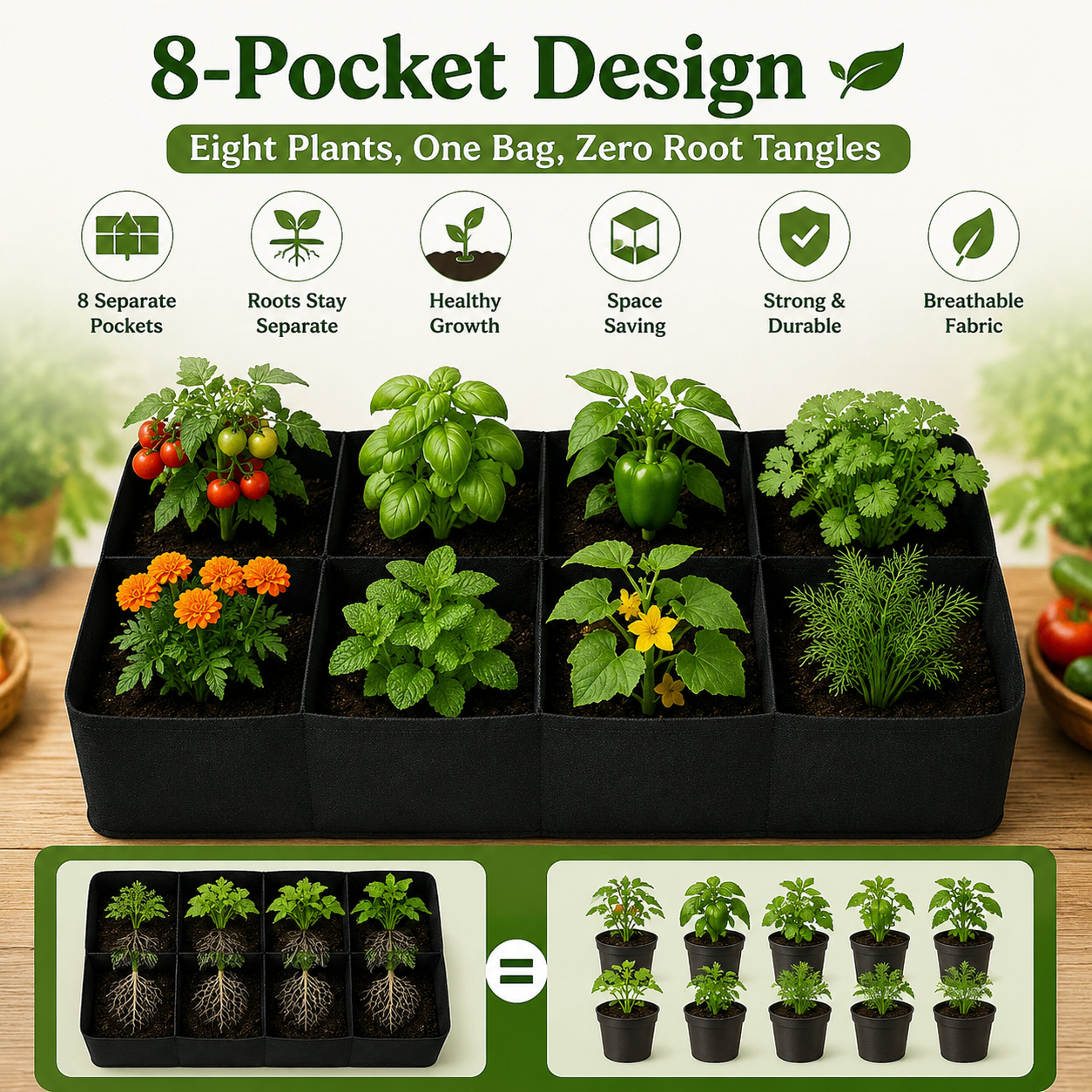 🌱 Divided Fabric Grow Bags — One Bag, Eight Plants, Zero Root Tangles-Q1