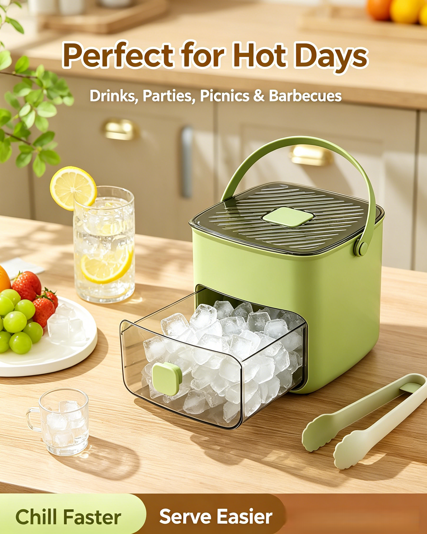 🧊 Handled Press-Type Double-Layer Ice Cube Tray – 48-Cube Fast Release Ice Maker with Storage Box, Lid & Tongs -DW