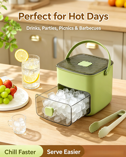 🧊 Handled Press-Type Double-Layer Ice Cube Tray – 48-Cube Fast Release Ice Maker with Storage Box, Lid & Tongs -DW
