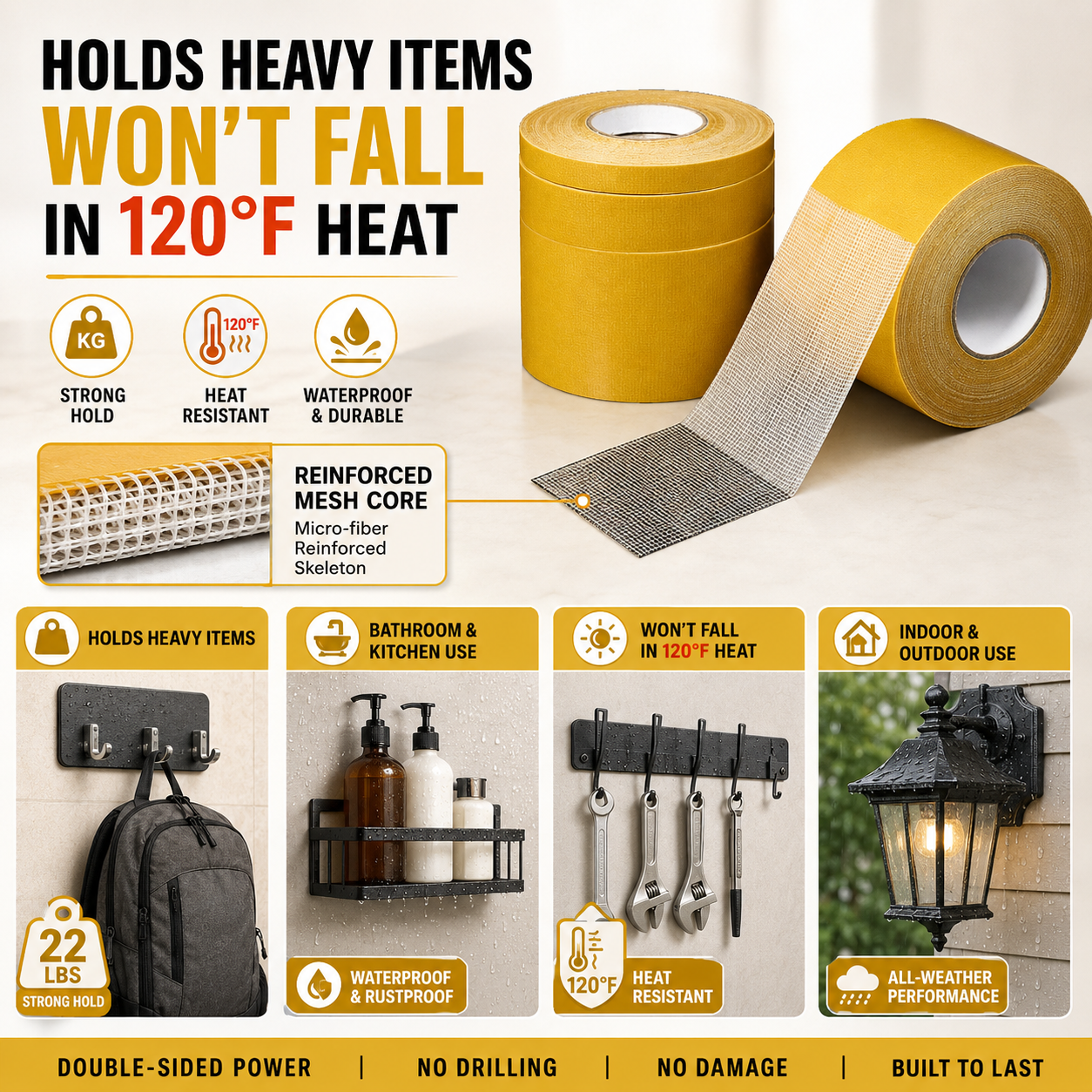 💪 Waterproof Strong Double-Sided Tape — Stick It Once. Hold It Forever-Q1