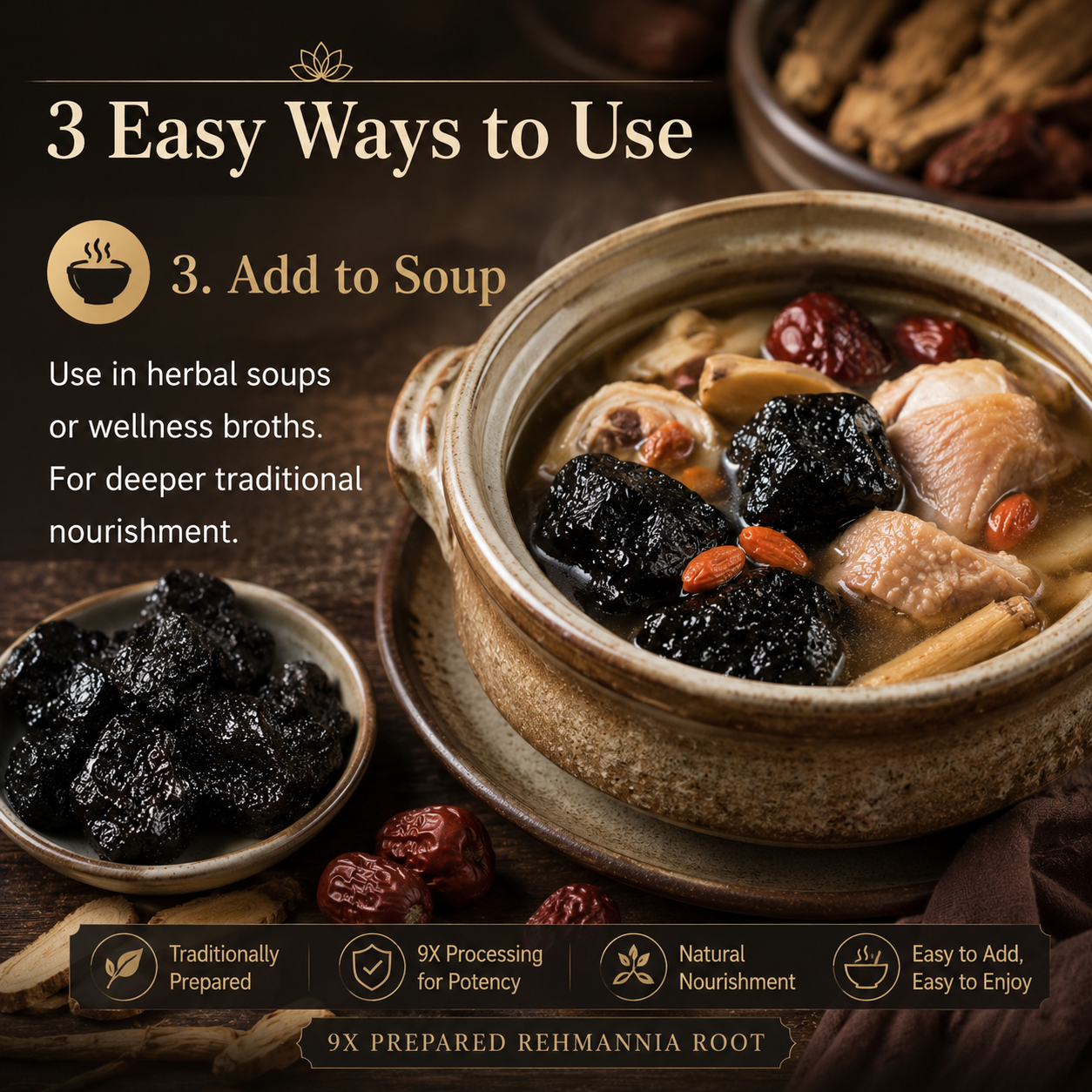 🌿 9X Steamed & Sun-Dried Prepared Rehmannia Root – Traditional Herbal Tonic for Metabolic Balance & Daily Vitality -DW