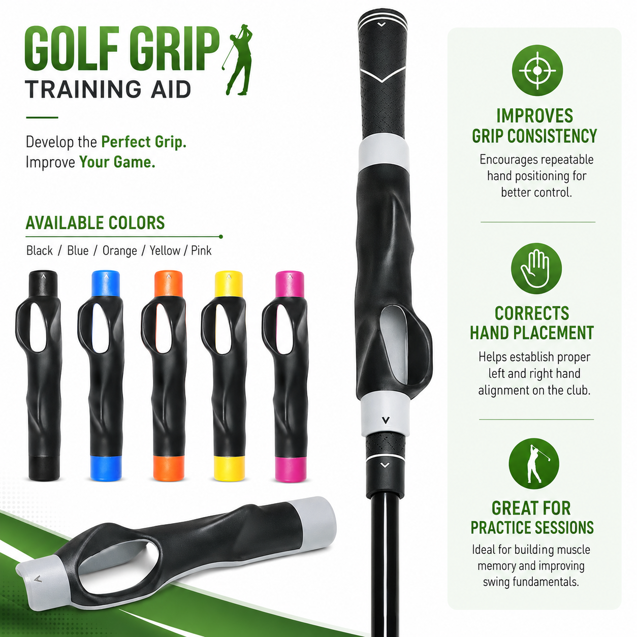🏌️ Golf Grip Hand Position Corrector | A simple golf club grip training aid designed to help guide hand placement during practice - DW