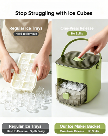 🧊 Handled Press-Type Double-Layer Ice Cube Tray – 48-Cube Fast Release Ice Maker with Storage Box, Lid & Tongs -DW