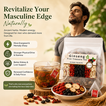 Ginseng 🌿 Five-Treasure Tea 🍵 – Herbal Wellness Blend ✨ for Daily Refreshment 💖 & Natural Balance-QR