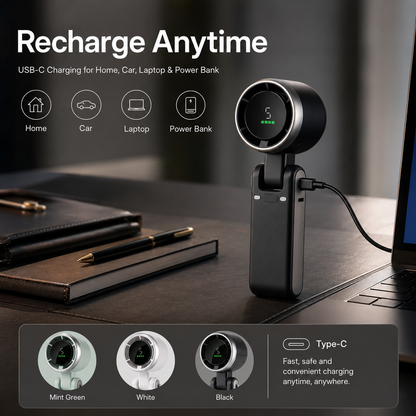 🌪️🔇 TurboJet High-Speed Silent Handheld Fan | Brushless Motor 5-Speed Turbo Airflow Ultra-Quiet <36dB USB-C Rechargeable Foldable Personal Fan-DW