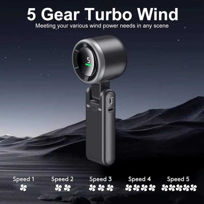 🌪️🔇 TurboJet High-Speed Silent Handheld Fan | Brushless Motor 5-Speed Turbo Airflow Ultra-Quiet <36dB USB-C Rechargeable Foldable Personal Fan-DW
