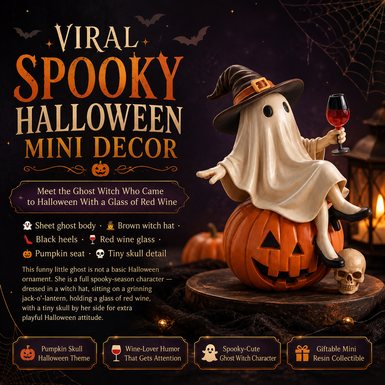 👻 Ghost Witch Wine Statue – Funny Halloween Resin Figurine for Spooky Home, Bar & Party Decor 🎃🍷-DW