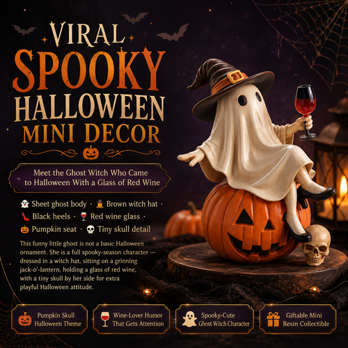 👻 Ghost Witch Wine Statue – Funny Halloween Resin Figurine for Spooky Home, Bar & Party Decor 🎃🍷-DW