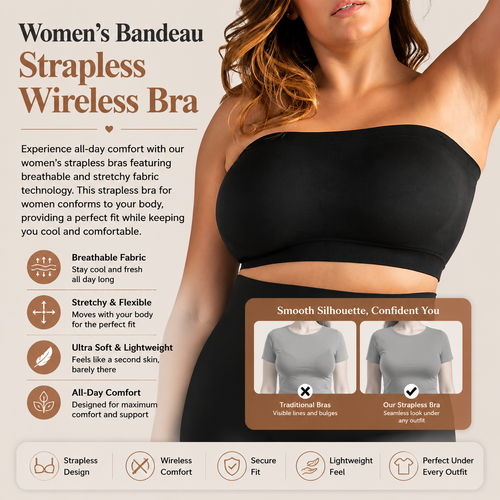 ✨ Convertible Strapless Bandeau Bra with Wireless Comfort, Anti-Slip Grip 👍Suitable for All Body Types-Q1