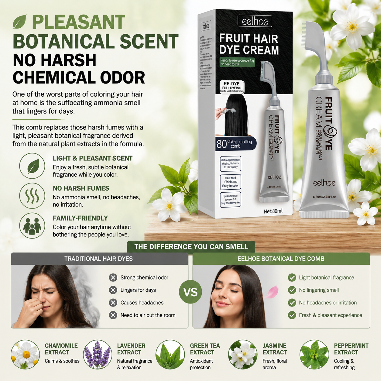 🌿 New Botanical Essence Hair Dye Comb-Chemical‑Free, Safe, and Effective-Q1