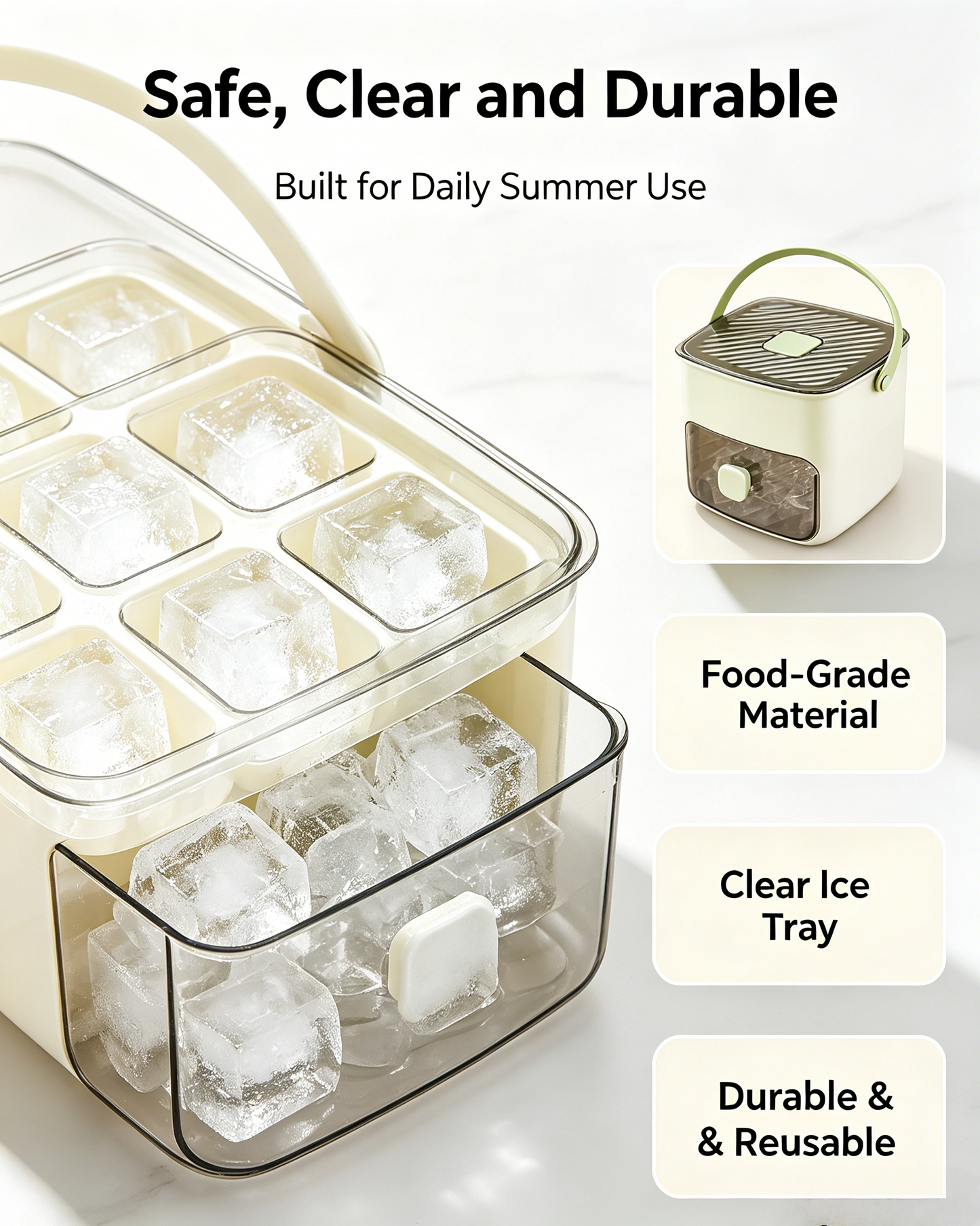 🧊 Handled Press-Type Double-Layer Ice Cube Tray – 48-Cube Fast Release Ice Maker with Storage Box, Lid & Tongs -DW