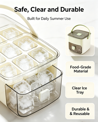 🧊 Handled Press-Type Double-Layer Ice Cube Tray – 48-Cube Fast Release Ice Maker with Storage Box, Lid & Tongs -DW