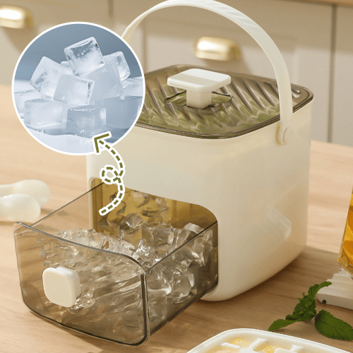 🧊 Handled Press-Type Double-Layer Ice Cube Tray – 48-Cube Fast Release Ice Maker with Storage Box, Lid & Tongs -DW