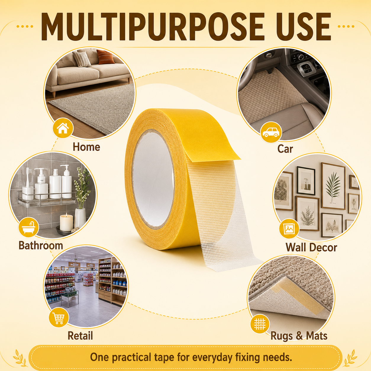 🛠️ Waterproof Heavy-Duty Double-Sided Cloth Tape – Strong No-Drill Adhesive for Home, Carpet, Wall & DIY Fixes - DW