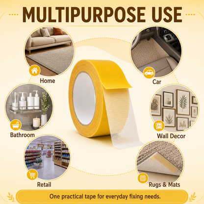 🛠️ Waterproof Heavy-Duty Double-Sided Cloth Tape – Strong No-Drill Adhesive for Home, Carpet, Wall & DIY Fixes - DW