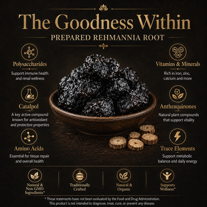 🌿 9X Steamed & Sun-Dried Prepared Rehmannia Root – Traditional Herbal Tonic for Metabolic Balance & Daily Vitality -DW