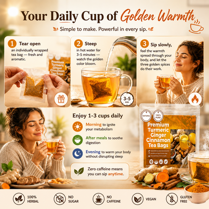 🍵 Turmeric Ginger Cinnamon Tea — Warm Your Body, Boost Your Metabolism, Zero Sugar & Zero Caffeine-Q1
