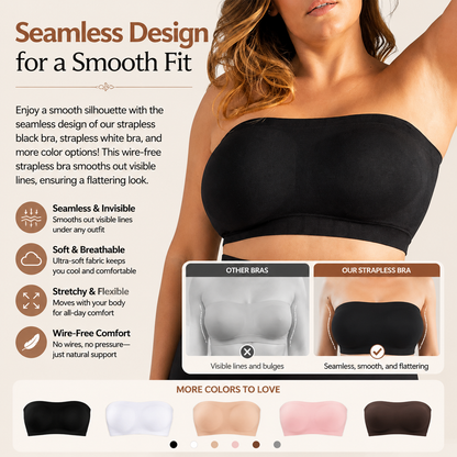 ✨ Convertible Strapless Bandeau Bra with Wireless Comfort, Anti-Slip Grip 👍Suitable for All Body Types-Q1