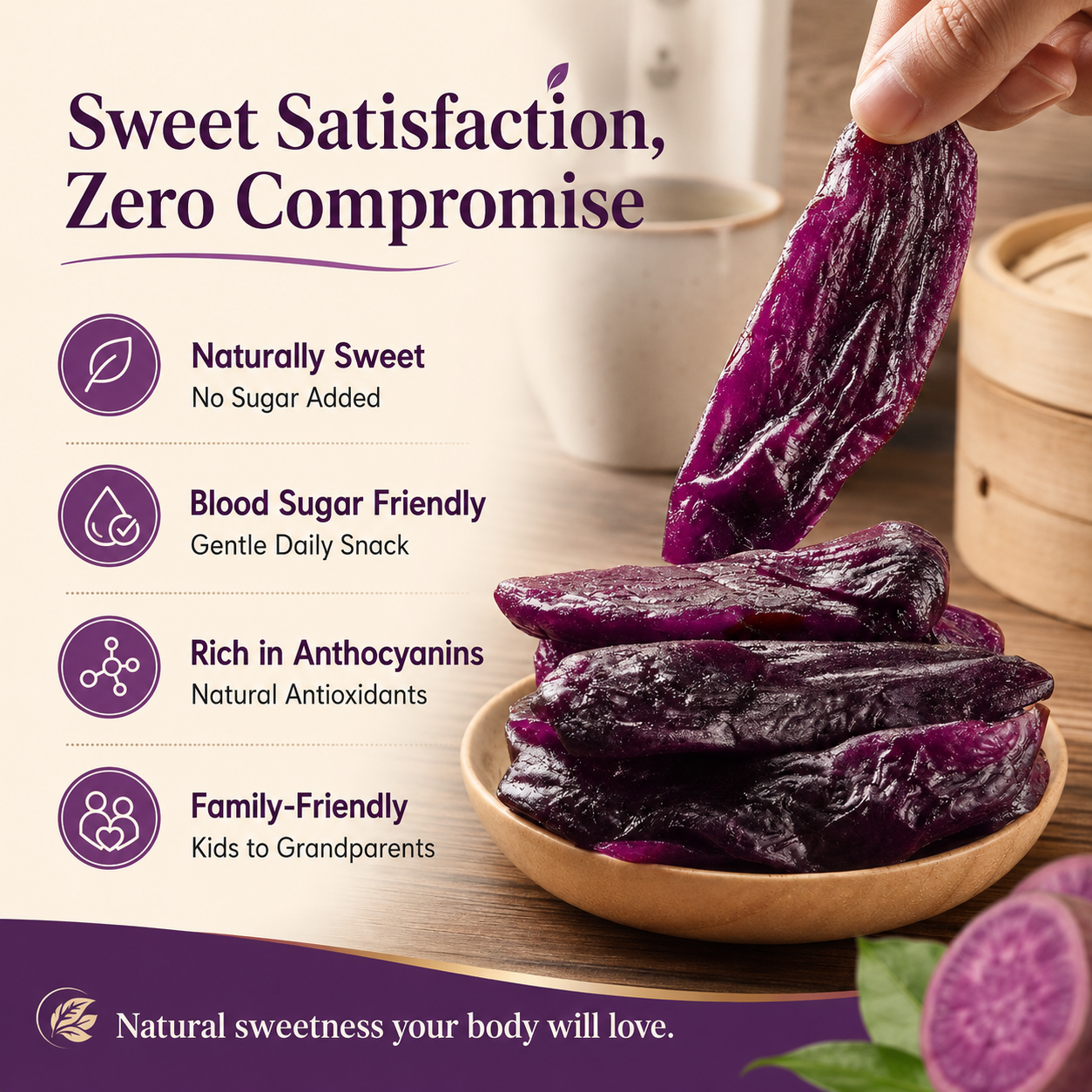 🍠 Natural Purple Sweet Potato —9X Steamed & Sun-Dried, No Sugar Added, Soft, Sweet & Diabetic-Friendly-Q1