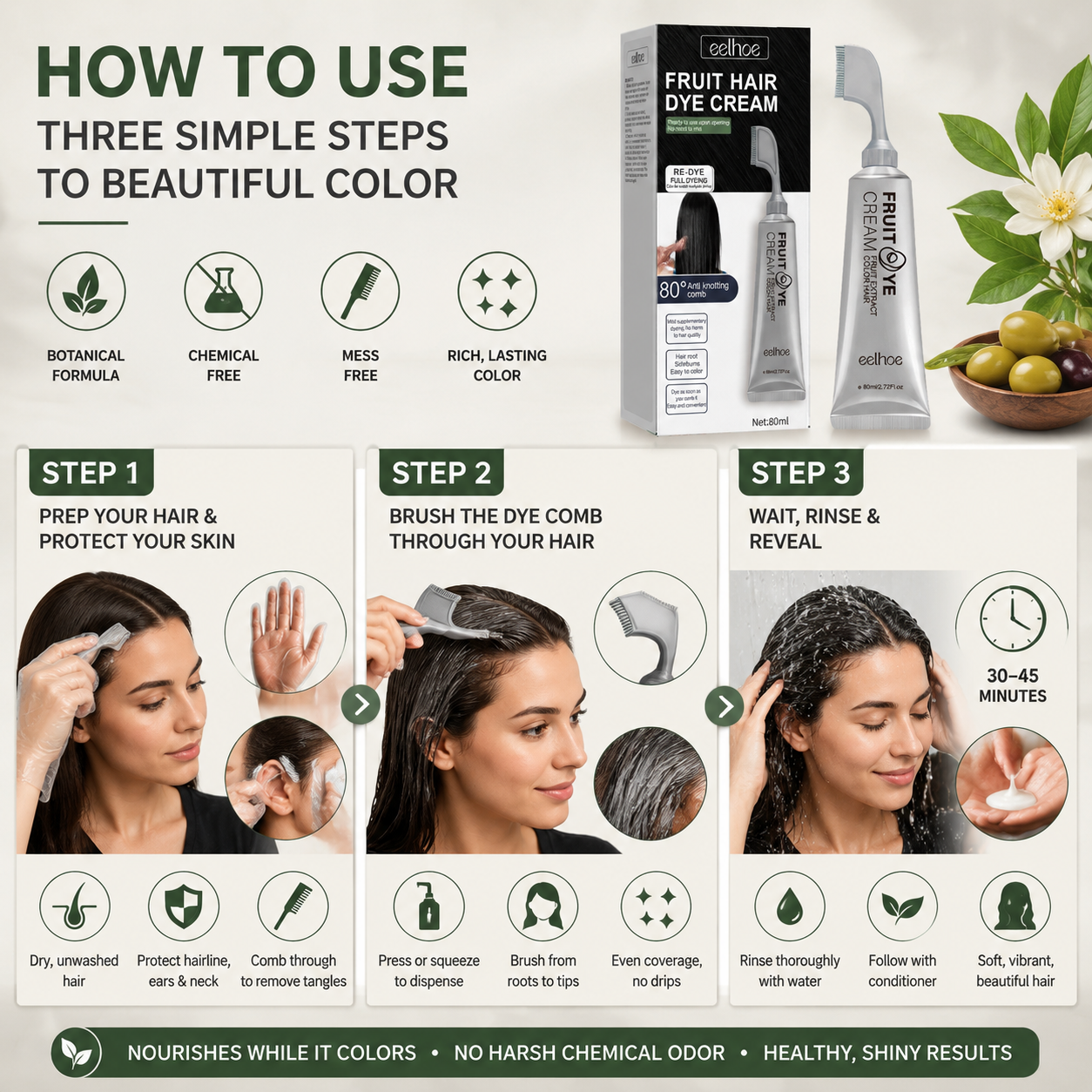 🌿 New Botanical Essence Hair Dye Comb-Chemical‑Free, Safe, and Effective-Q1
