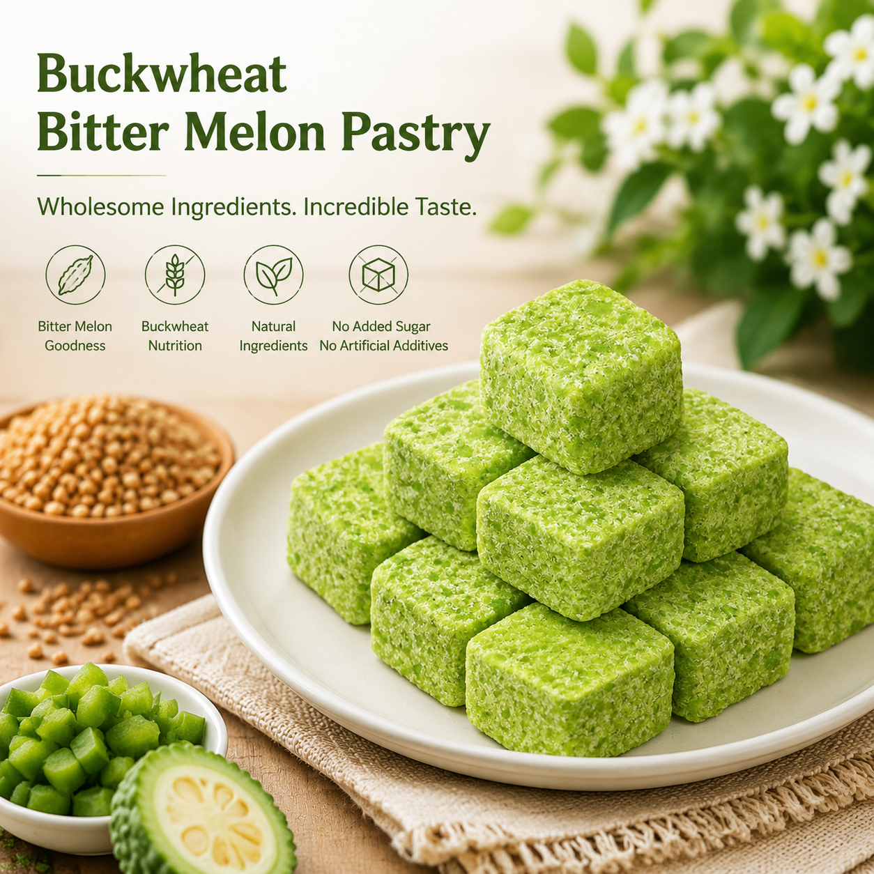 🥒 Sugar-Free Buckwheat Bitter Melon Pastry – Must-Have Healthy Snack for Middle-Aged & Elderly 🌾-Q1