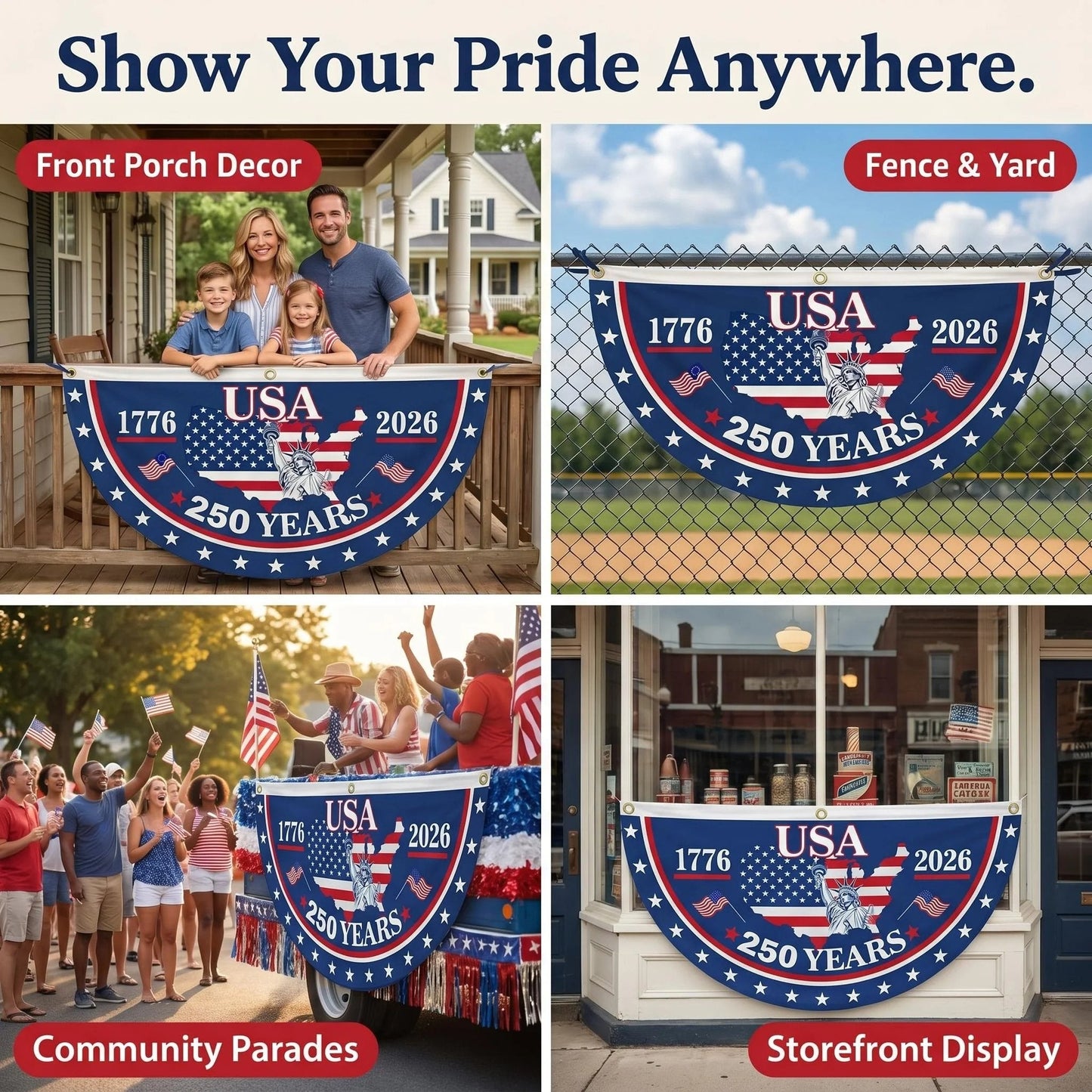 🗽USA 250th Anniversary Flag Half Round Banner🦅-QE