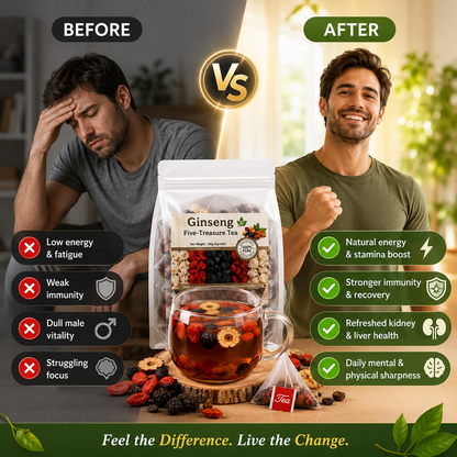 Ginseng 🌿 Five-Treasure Tea 🍵 – Herbal Wellness Blend ✨ for Daily Refreshment 💖 & Natural Balance-QR