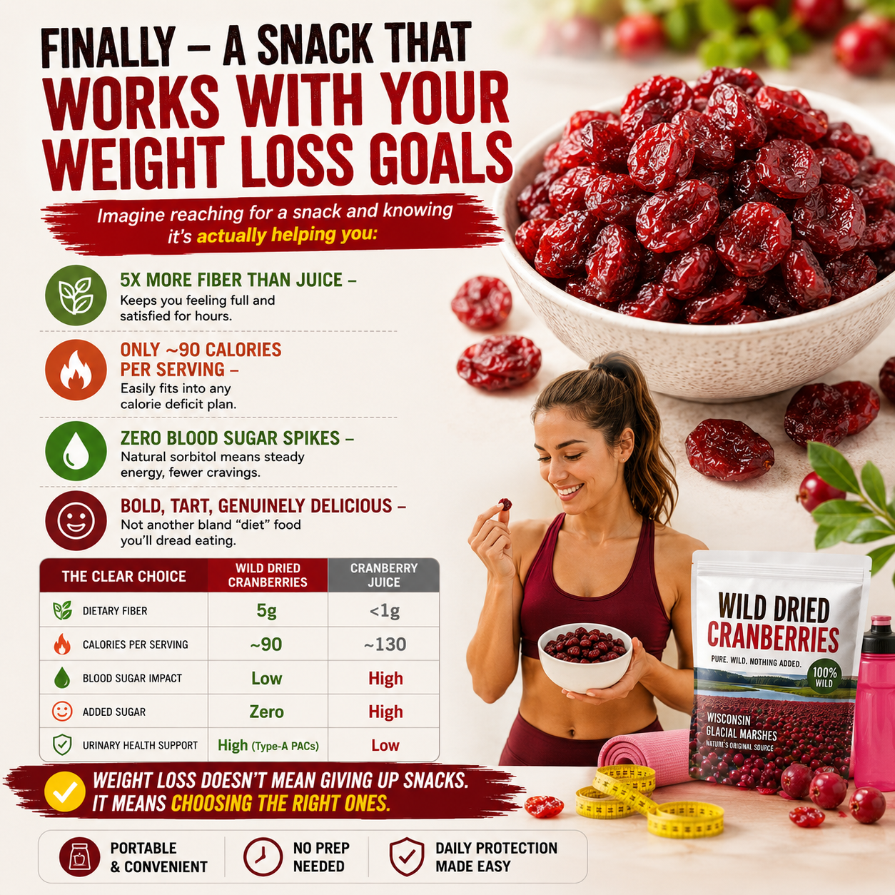 🍒 Wisconsin Wild Dried Cranberries-Your Guilt‑Free Weight Loss Companion!-Q1