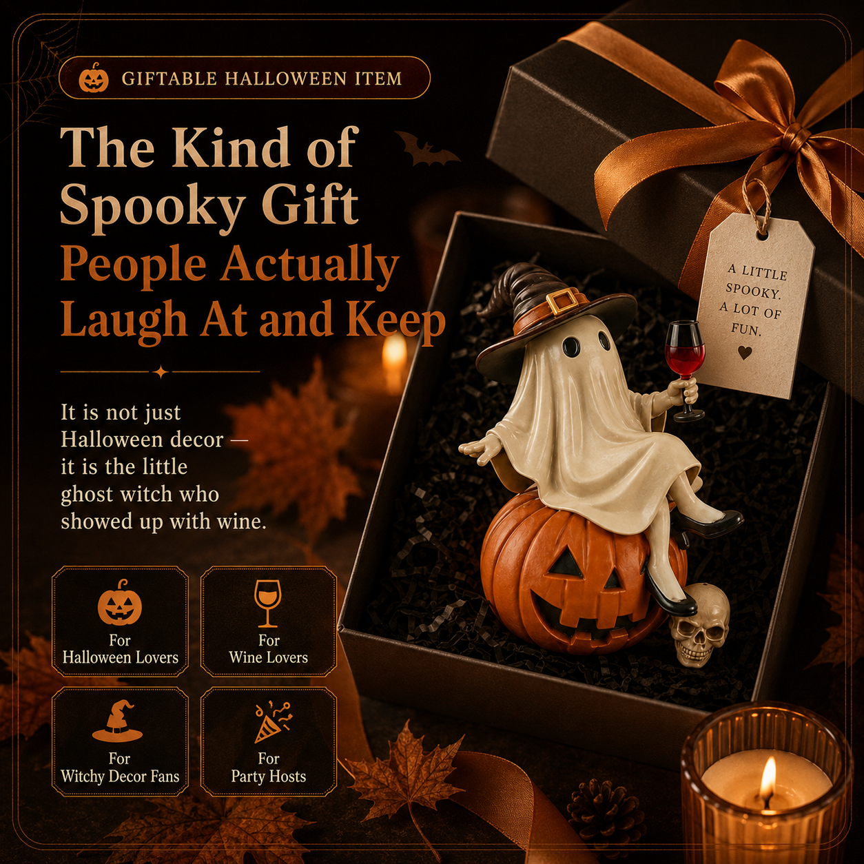 👻 Ghost Witch Wine Statue – Funny Halloween Resin Figurine for Spooky Home, Bar & Party Decor 🎃🍷-DW
