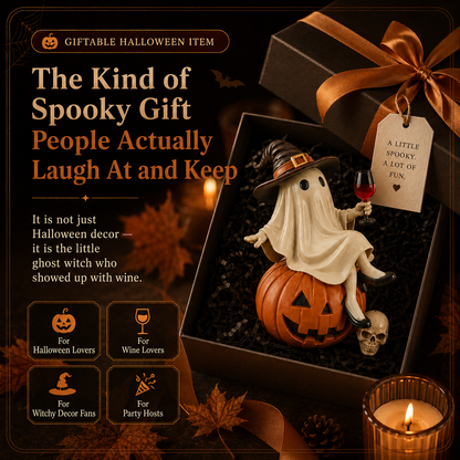 👻 Ghost Witch Wine Statue – Funny Halloween Resin Figurine for Spooky Home, Bar & Party Decor 🎃🍷-DW