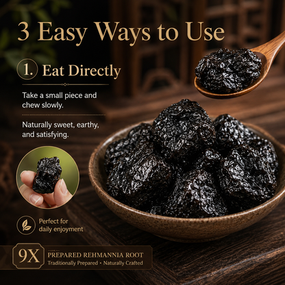 🌿 9X Steamed & Sun-Dried Prepared Rehmannia Root – Traditional Herbal Tonic for Metabolic Balance & Daily Vitality -DW