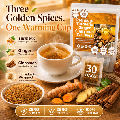 🍵 Turmeric Ginger Cinnamon Tea — Warm Your Body, Boost Your Metabolism, Zero Sugar & Zero Caffeine-Q1