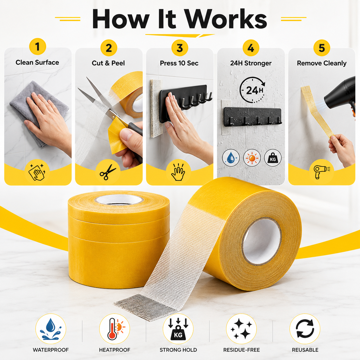 💪 Waterproof Strong Double-Sided Tape — Stick It Once. Hold It Forever-Q1