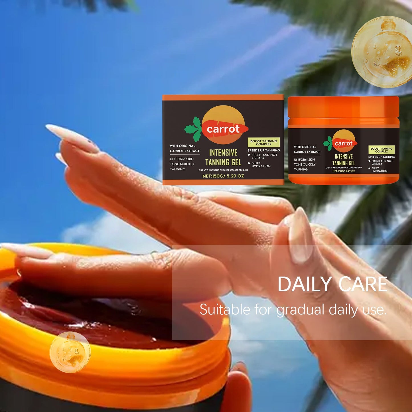 🥕 Carrot Glow Intense Tanning Gel – Natural Tan Accelerator with Carrot Oil & Coconut Oil -DW
