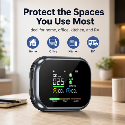 🚨 6-in-1 Smart Carbon Monoxide Detector – CO, Methane, Smoke, Temperature & Humidity Alarm with 360° Airflow & 1000mAh Backup Battery -DW