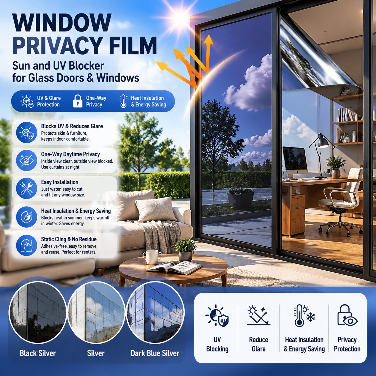 💰 49% OFF –Window Privacy Film，One‑way daytime privacy -QE