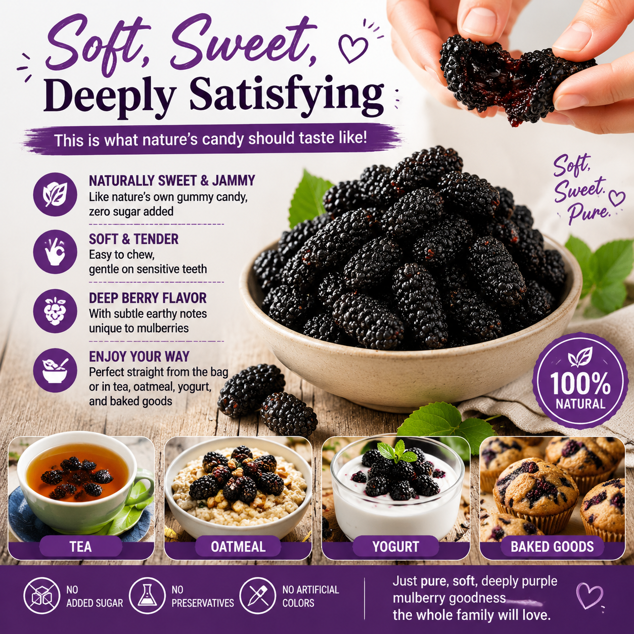 🌱 Sugar‑Free Mulberry Dried Fruit — Supports Kidney Health, Soothes Numbness, Safe for the Whole Family-Q1