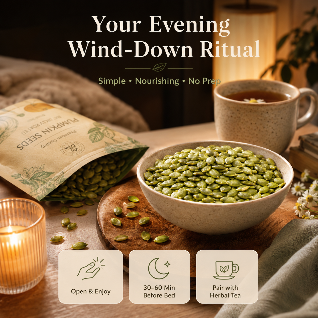 🎃 Naturally Roasted Pumpkin Seeds — High in Zinc & Fiber, Soothe Late‑Night Fatigue, Zero Sugar Added-Q1