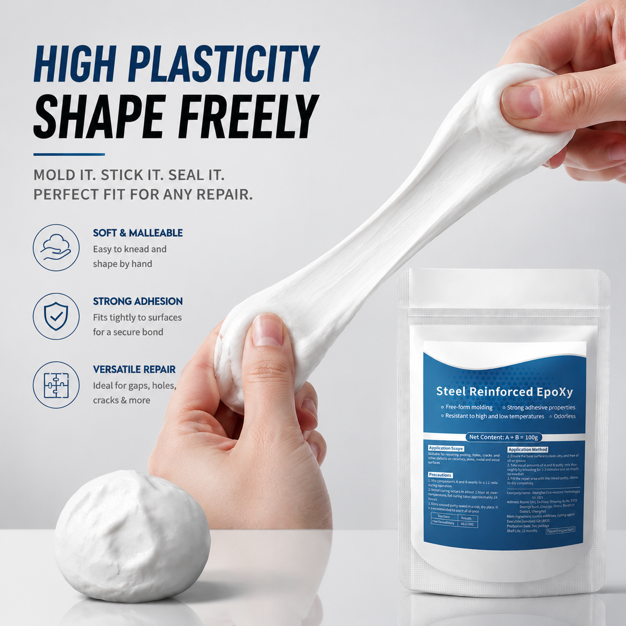 Steel Reinforced Epoxy Clay – Strong Adhesion, Free‑Form Molding, Permanent Repair-QE