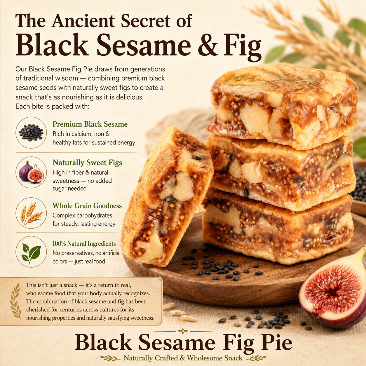 Black Sesame 🌿 Fig Pie 🥧 – Naturally Crafted & Wholesome Snack-QR