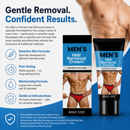 🧔 Men's Intimate Hair Removal Cream ✨ – Gentle Grooming Care 🌿 for Smooth, Comfortable Skin-QR