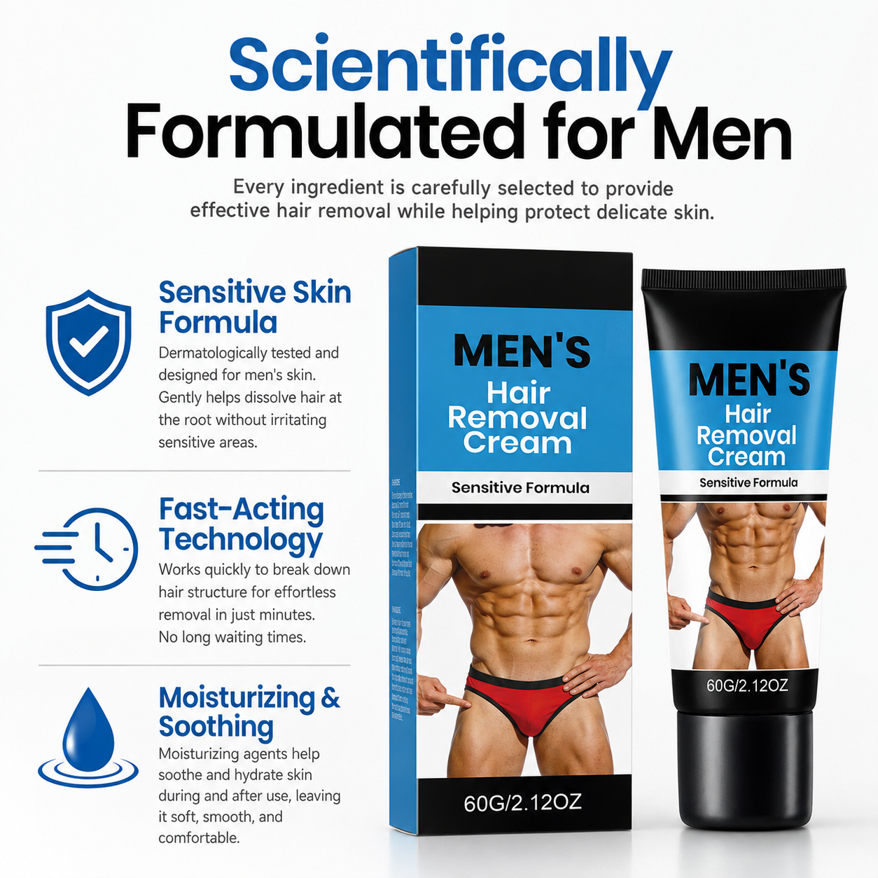 🧔 Men's Intimate Hair Removal Cream ✨ – Gentle Grooming Care 🌿 for Smooth, Comfortable Skin-QR