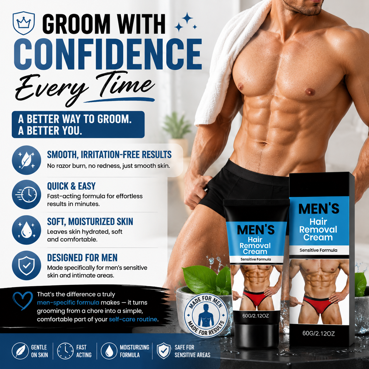 🧔 Men's Intimate Hair Removal Cream ✨ – Gentle Grooming Care 🌿 for Smooth, Comfortable Skin-QR